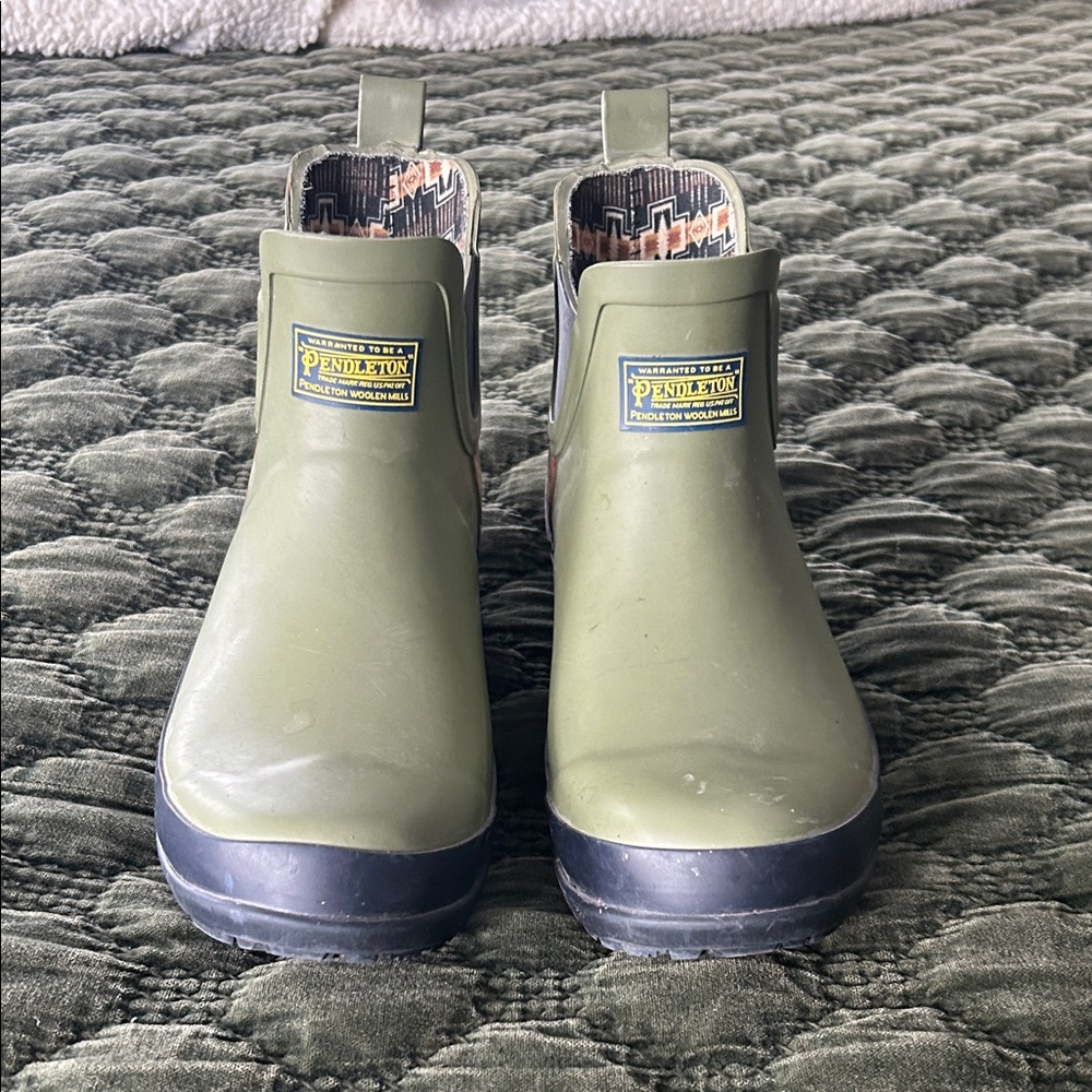 Pendleton Olive Ankle Boots with Patterned Trim - image 2